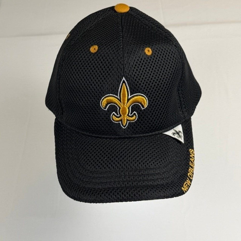 New Orleans Saints Mesh Baseball Cap Hat Black Gold Fleur De Lis Adjustable